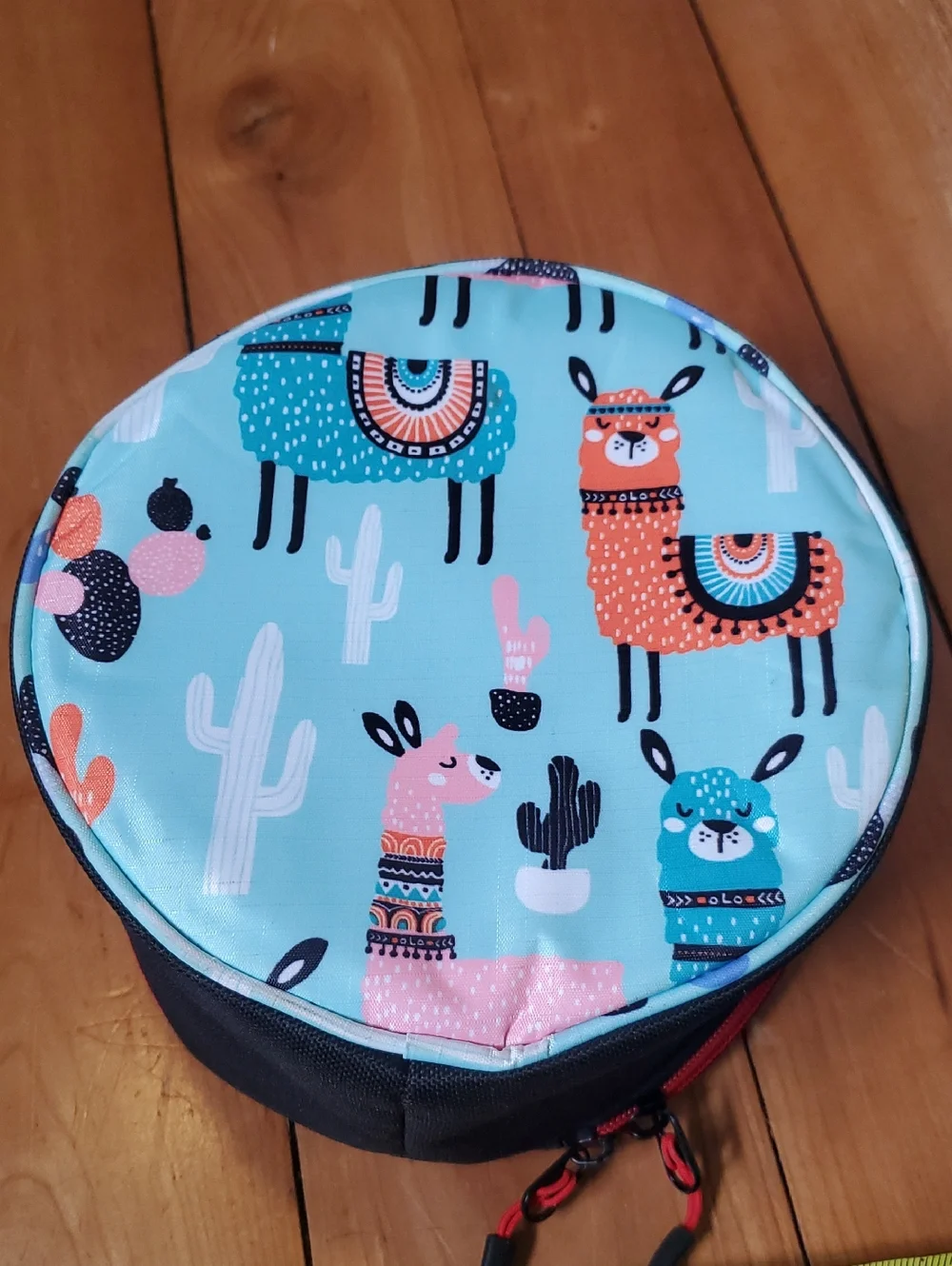 Round Bag with Turquoise Llama Print